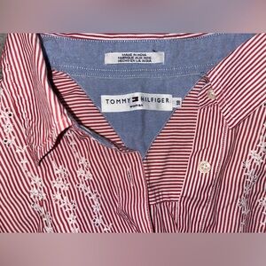 Tommy Hilfiger Red and White Casual Button Down Shirt 3/4